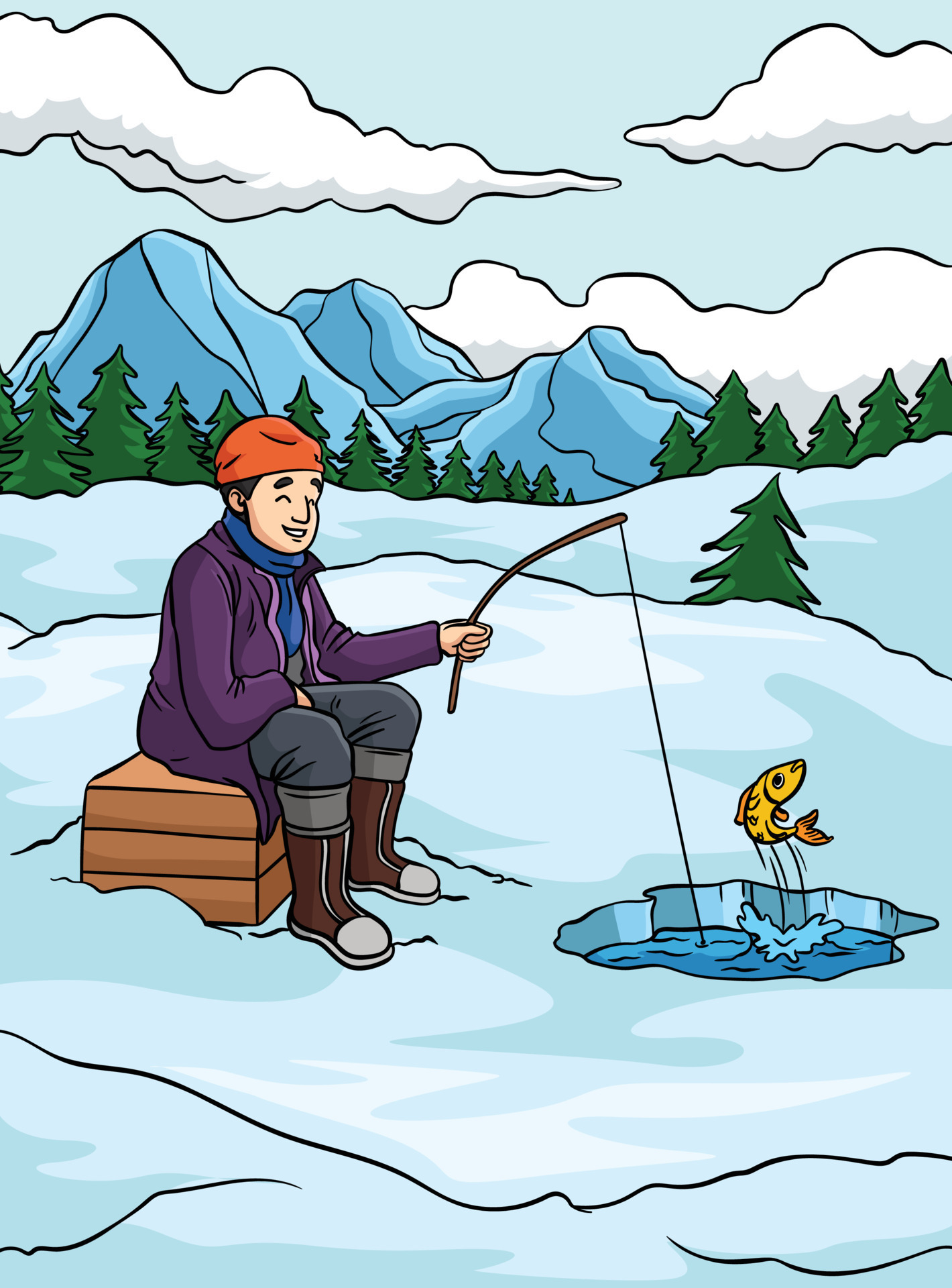 Ice Fishing Colored Cartoon Illustration 23058914 Vector Art at