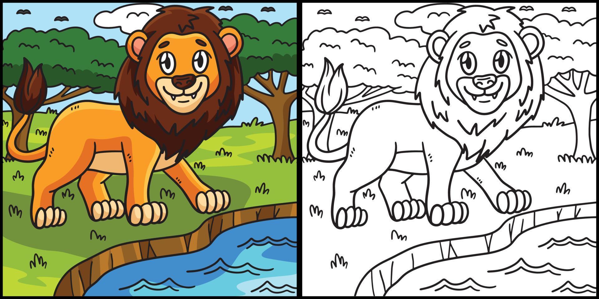 Lion Coloring Page Colored Illustration vector