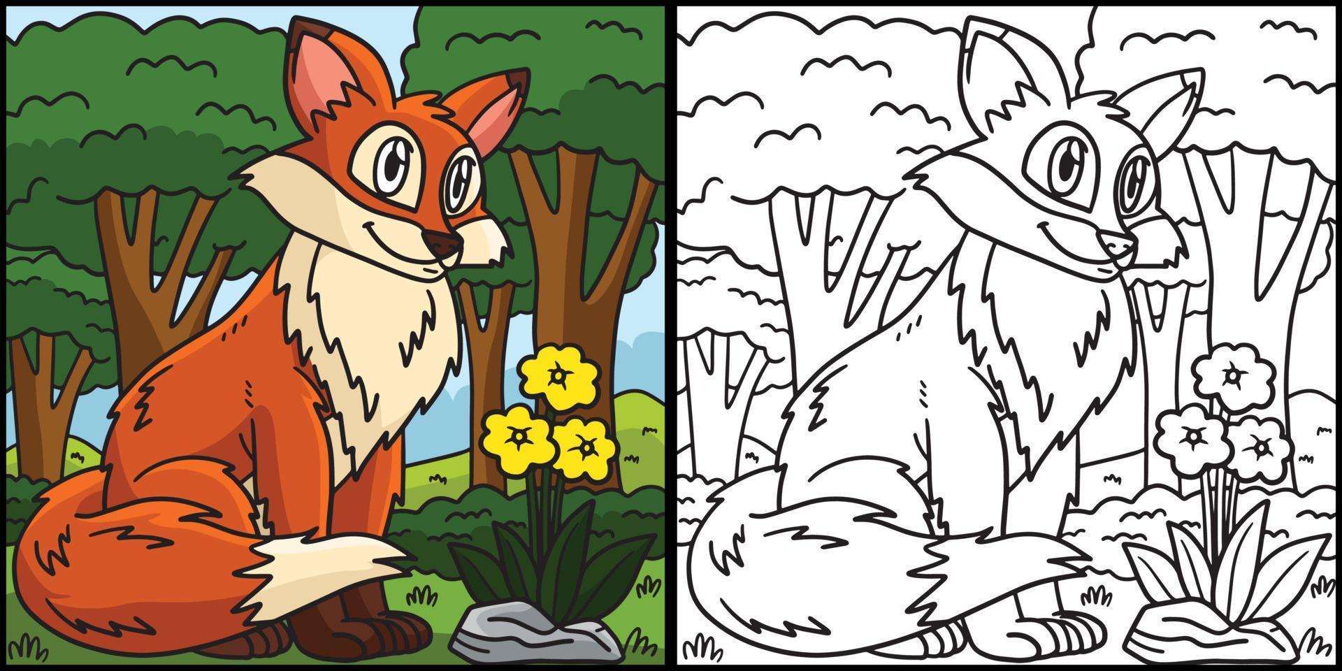 Fox Coloring Page Colored Illustration vector