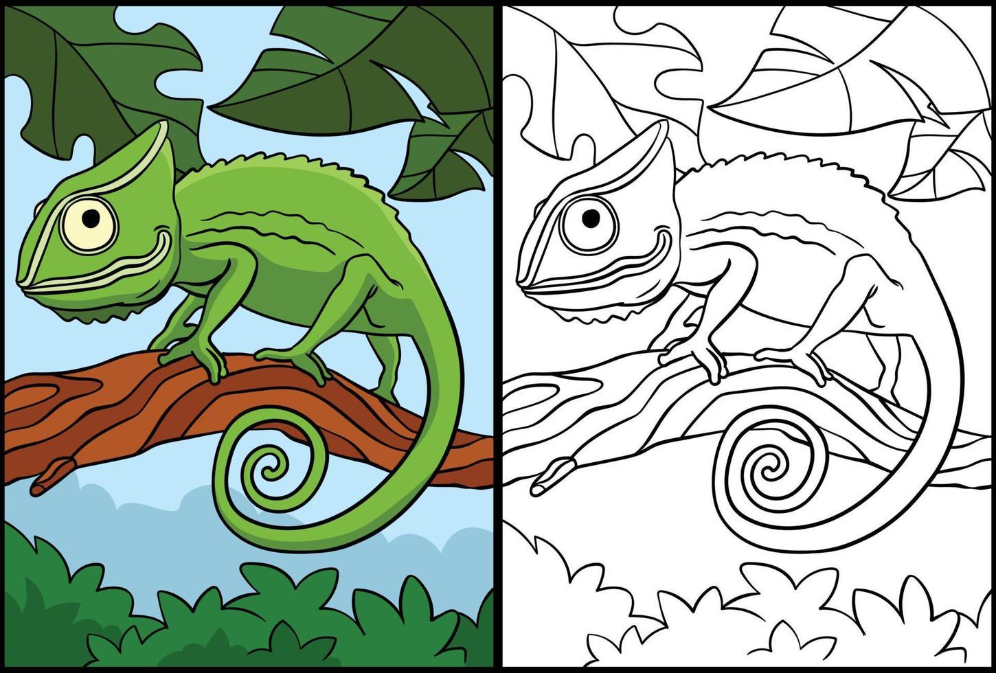 Chameleon Coloring Page Colored Illustration vector