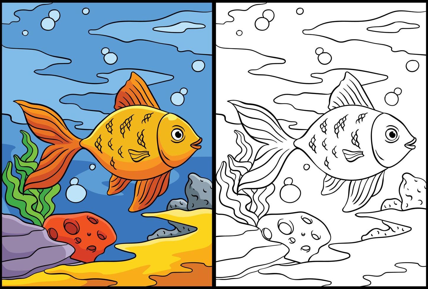 Goldfish Coloring Page Colored Illustration vector