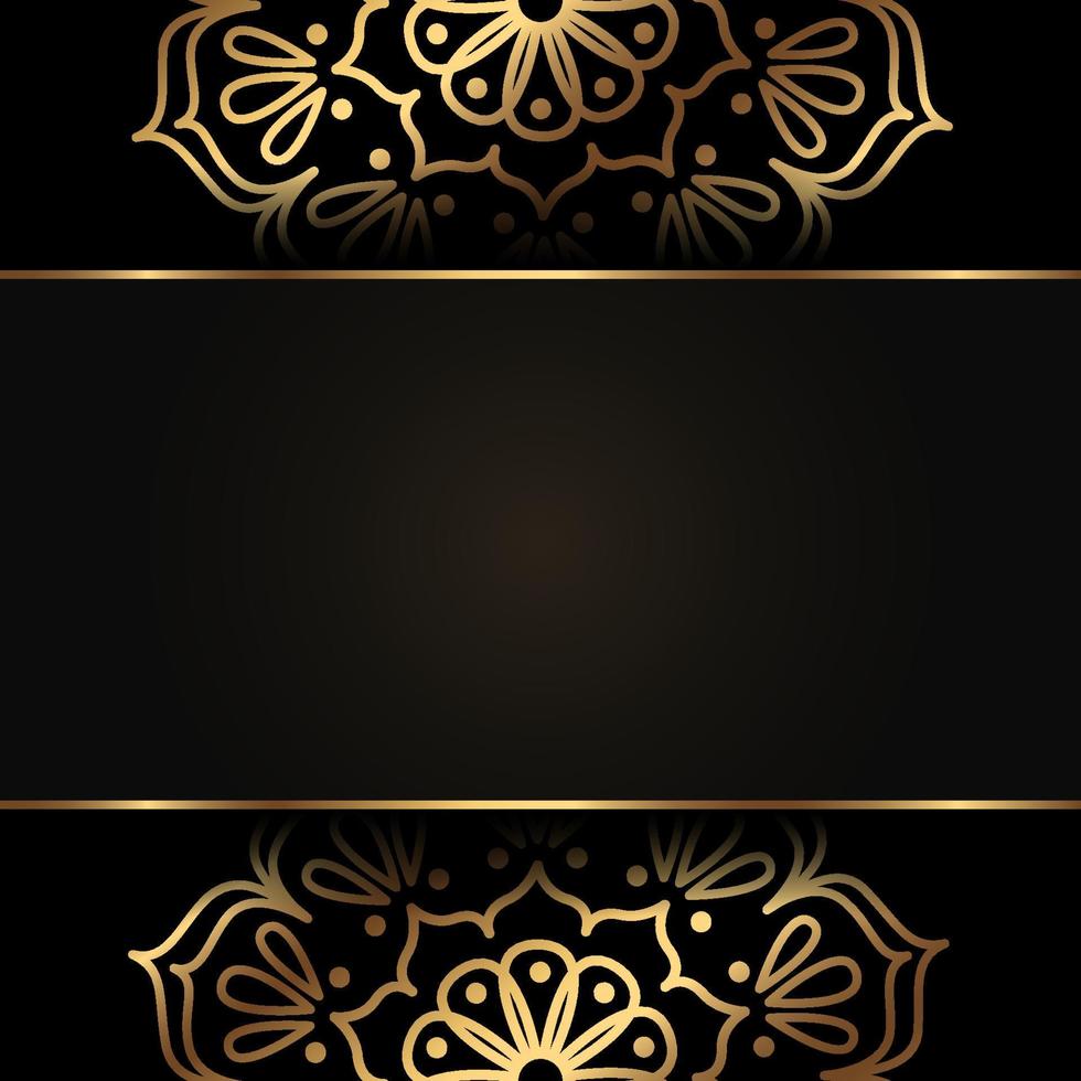 Vector square premium banner with gold mandala. Luxury dark background with empty space