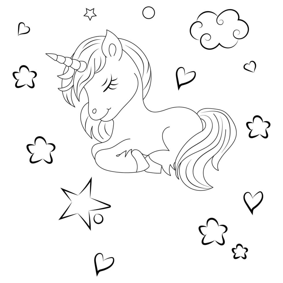 Line art unicorn  Children coloring book page vector