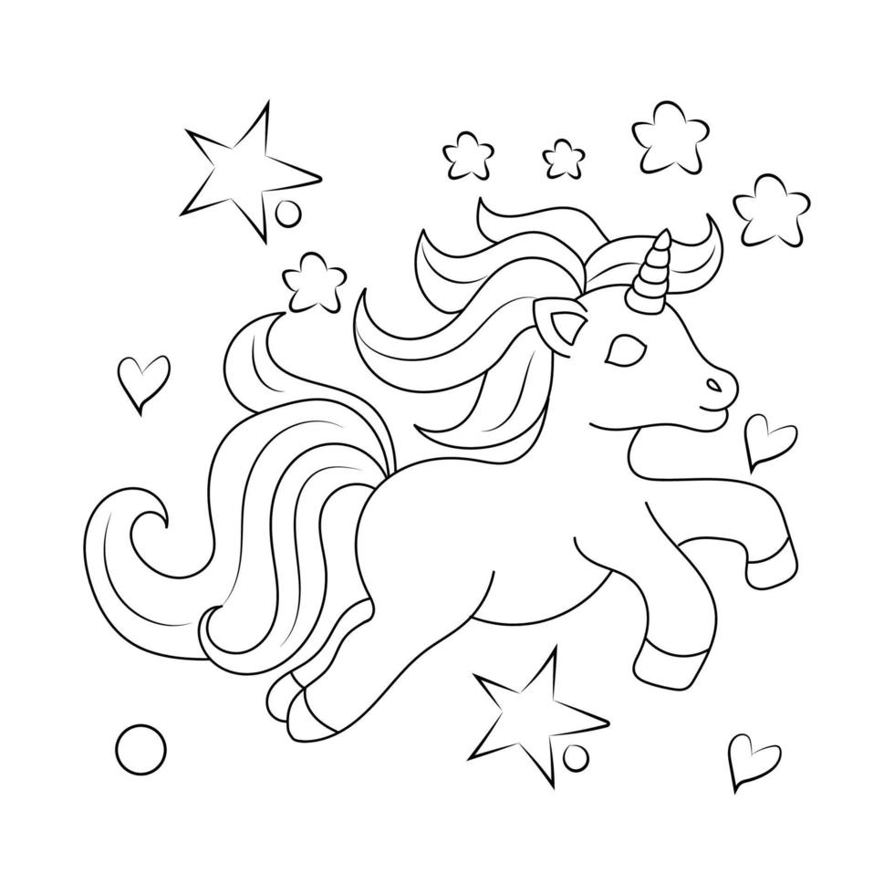 Line art unicorn  Children coloring book page vector