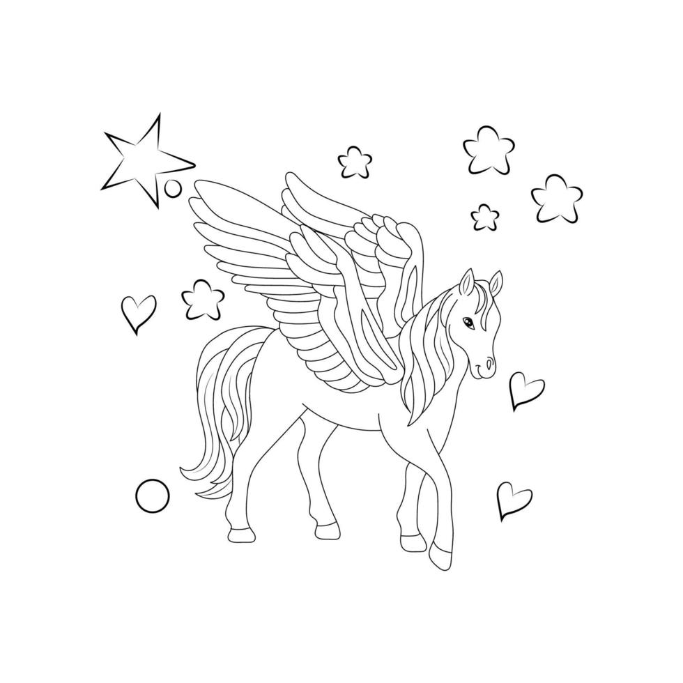 Line art unicorn  Children coloring book page vector