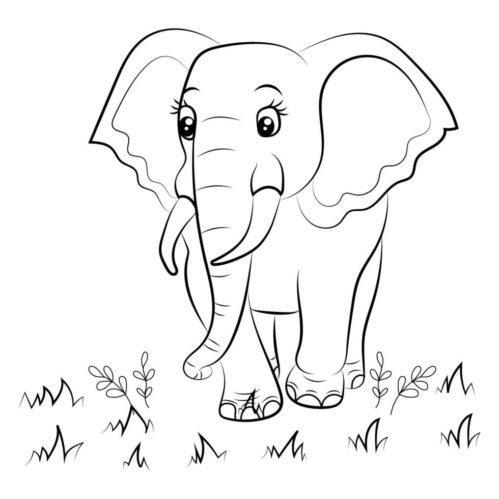 Elephant coloring page for kids Hand drawn elephant outline illustration vector