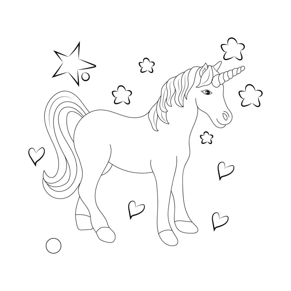 Line art unicorn  Children coloring book page vector