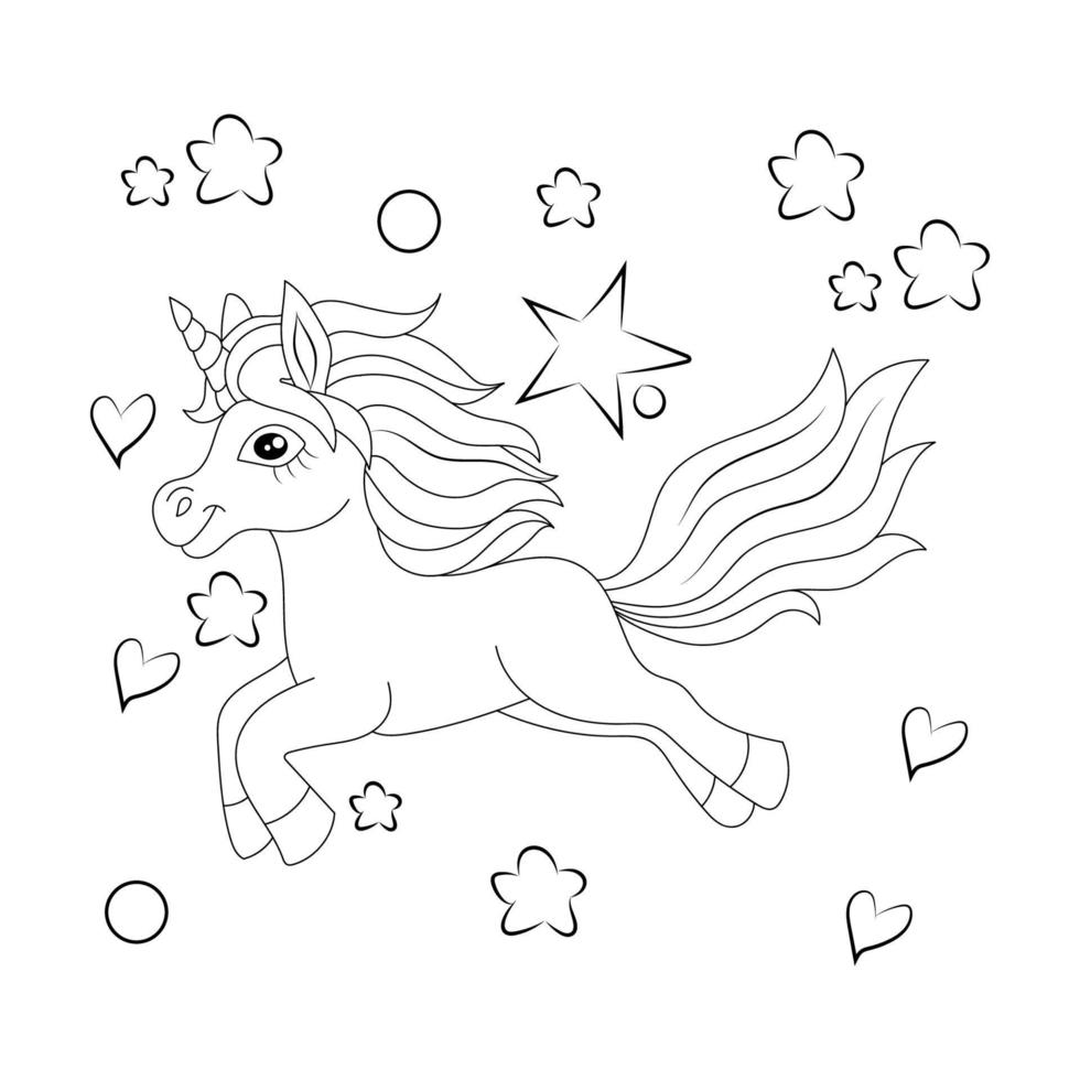 Line art unicorn  Children coloring book page vector