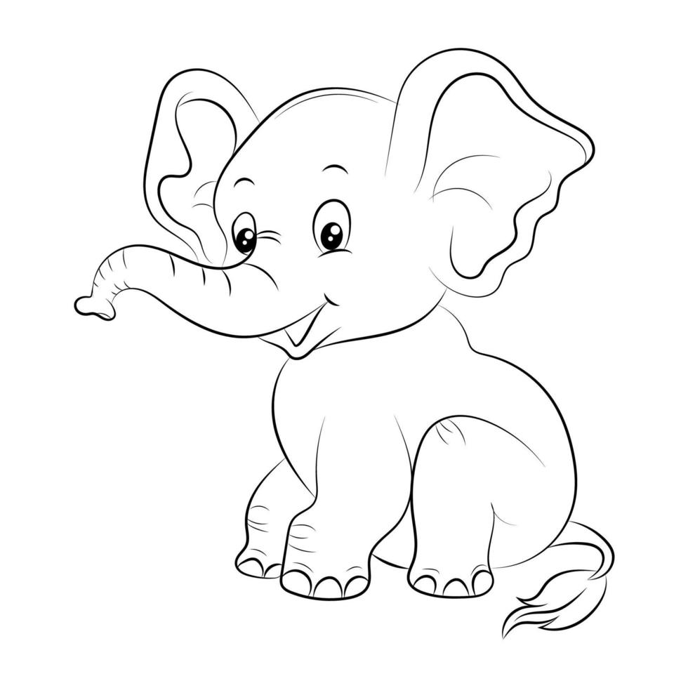 Elephant coloring page for kids Hand drawn elephant outline illustration vector