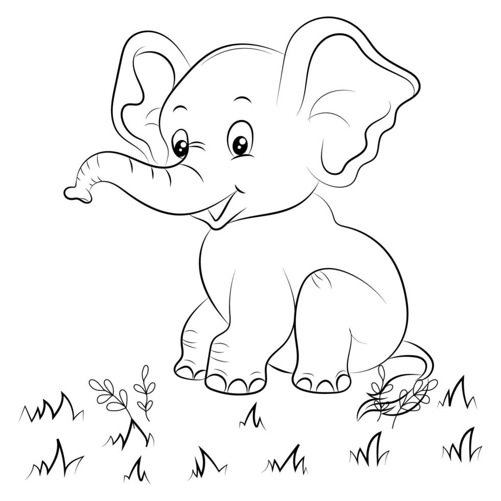 Elephant coloring page for kids Hand drawn elephant outline illustration vector