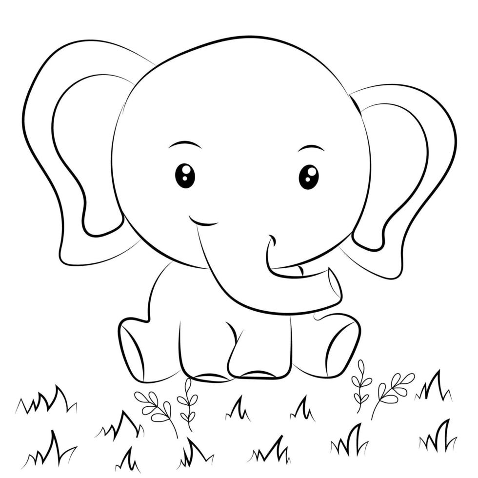 Elephant coloring page for kids Hand drawn elephant outline illustration vector