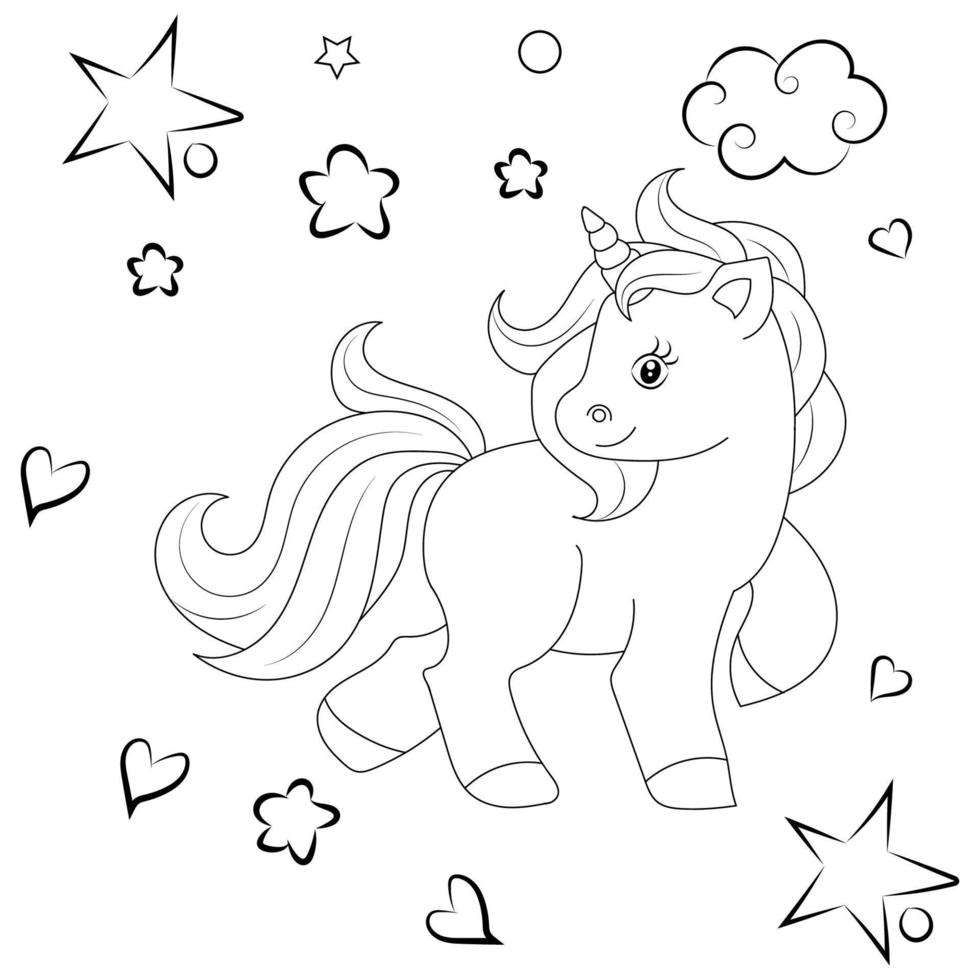 Line art unicorn  Children coloring book page vector