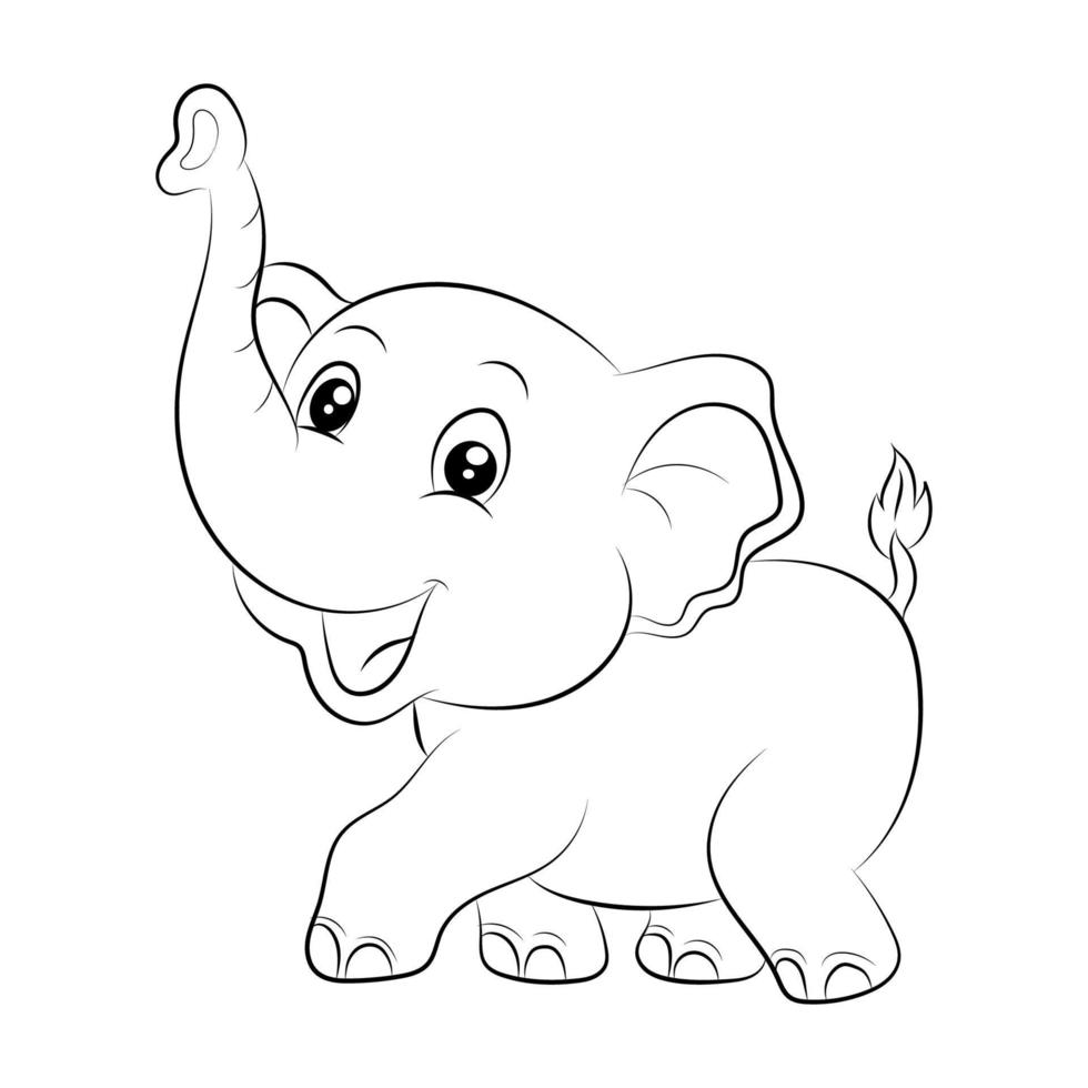 Elephant coloring page for kids Hand drawn elephant outline illustration vector