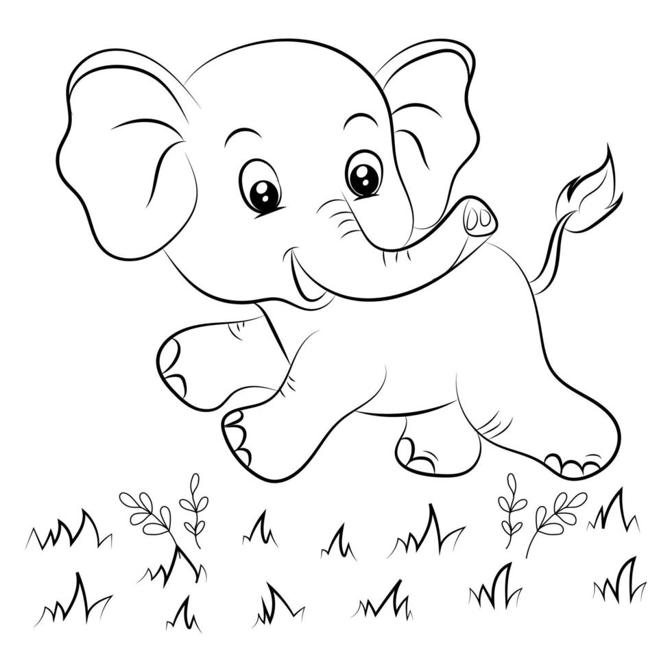 Elephant coloring page for kids Hand drawn elephant outline illustration vector