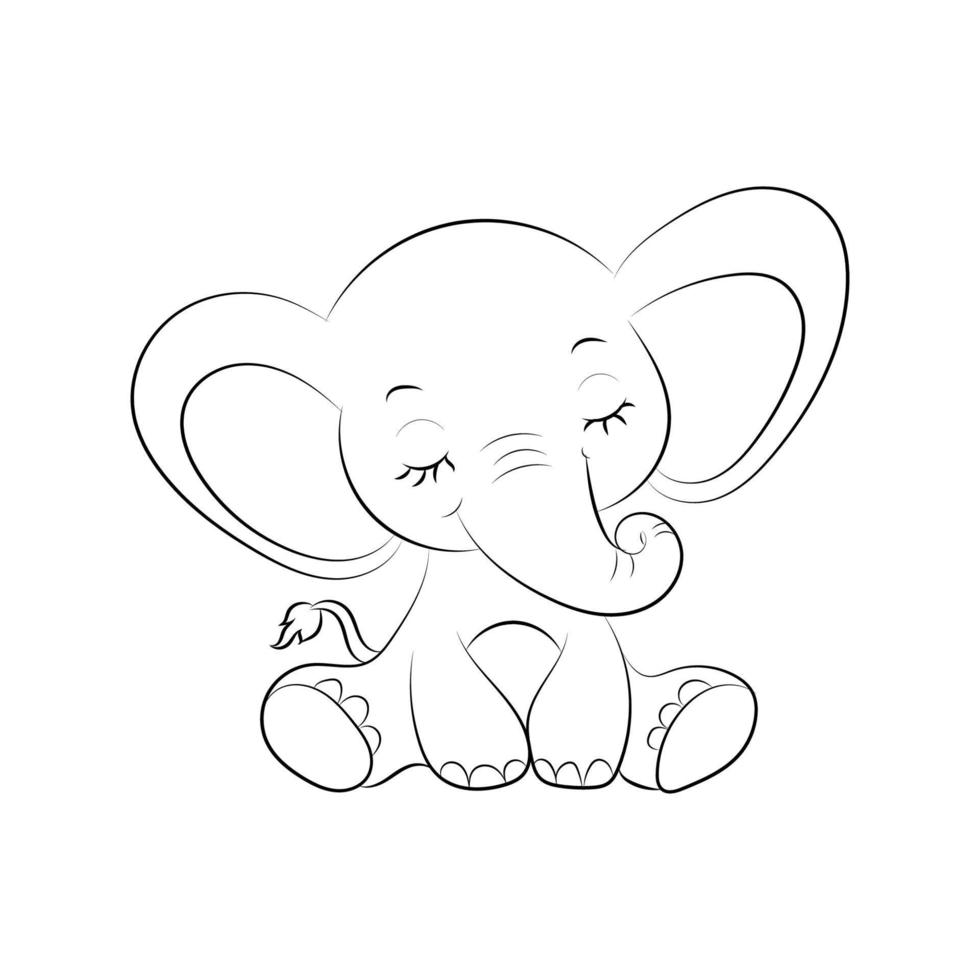 Elephant coloring page for kids Hand drawn elephant outline illustration vector