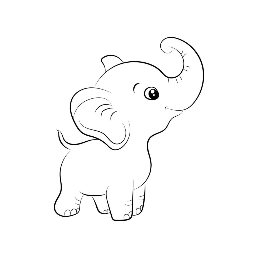 Elephant coloring page for kids Hand drawn elephant outline illustration vector