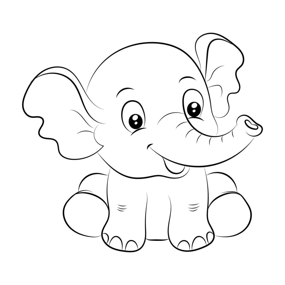 Elephant coloring page for kids Hand drawn elephant outline illustration vector