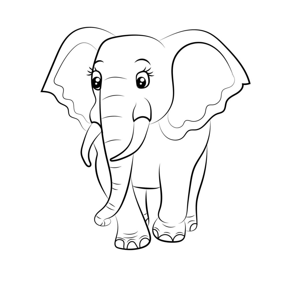 elefante colorante página para niños mano dibujado elefante contorno ilustración vector