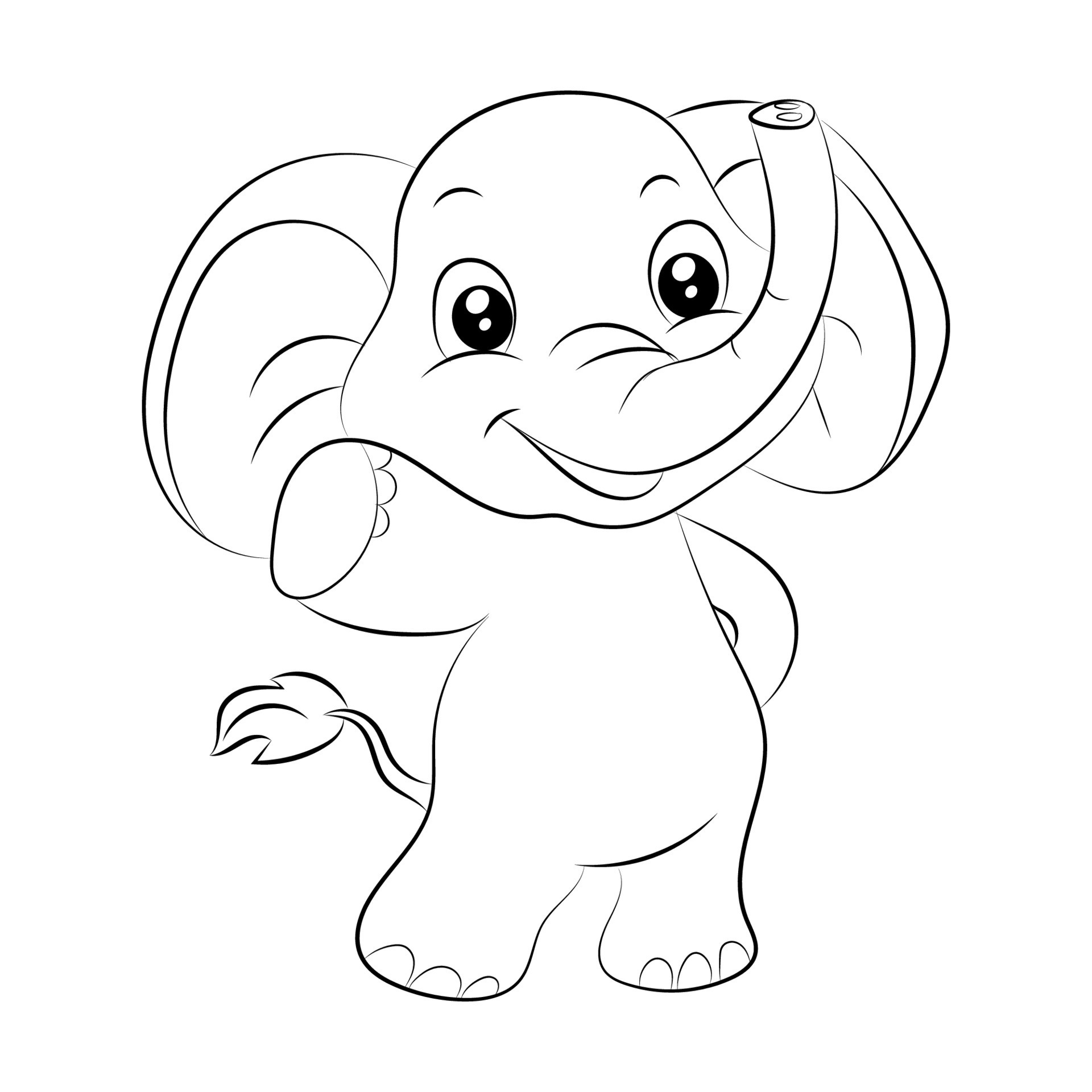 Elephant coloring page for kids Hand drawn elephant outline ...