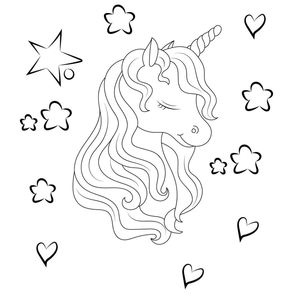 Line art unicorn  Children coloring book page vector