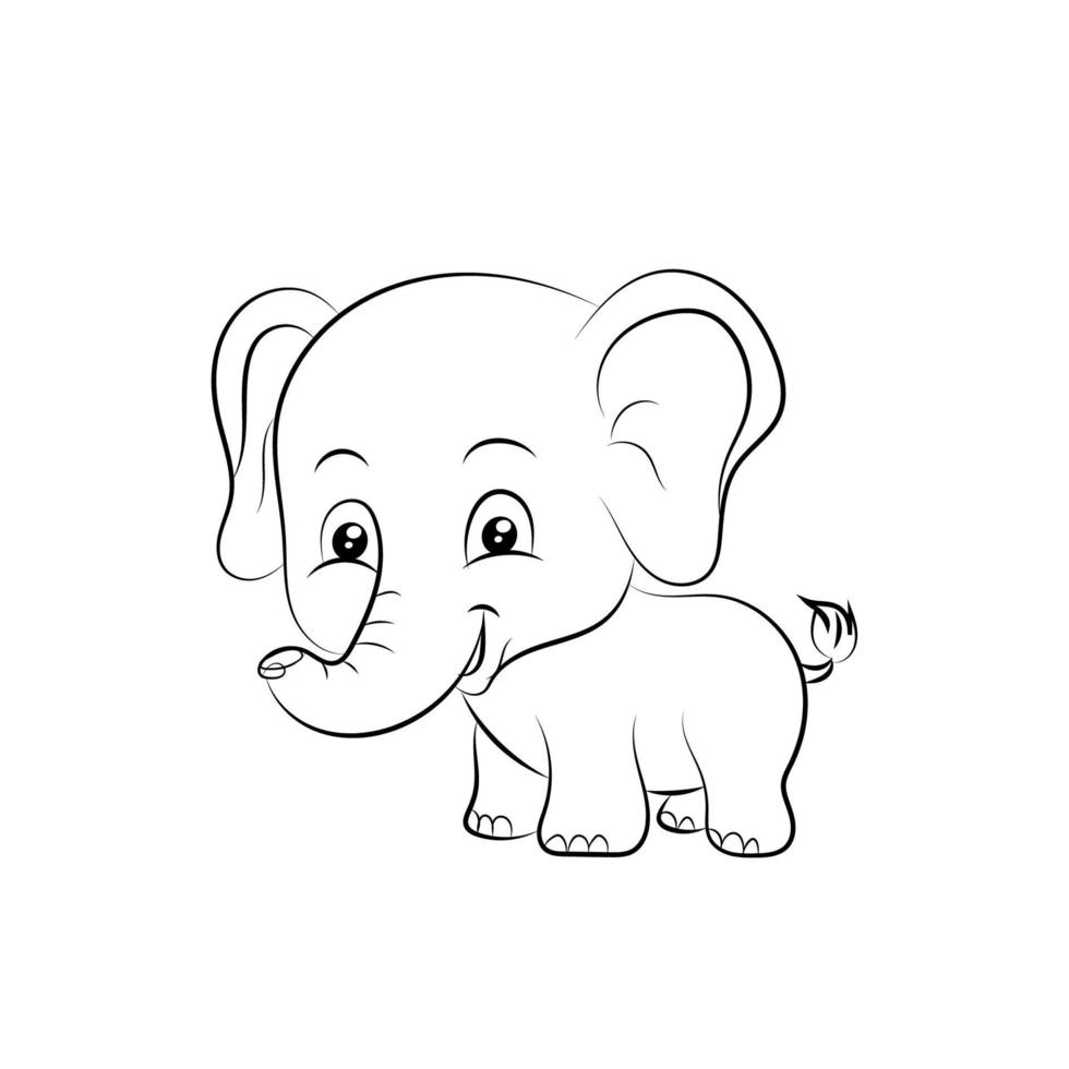 Elephant coloring page for kids Hand drawn elephant outline illustration vector