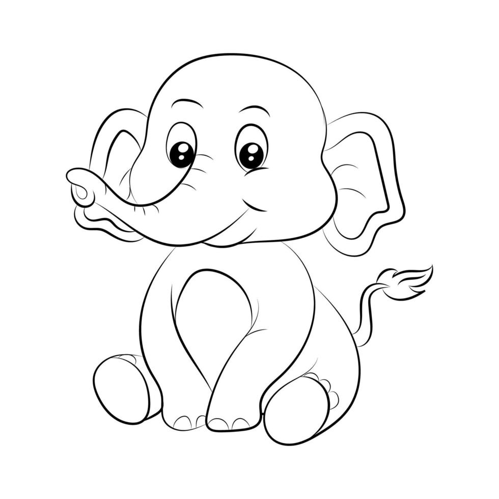 Elephant coloring page for kids Hand drawn elephant outline illustration vector