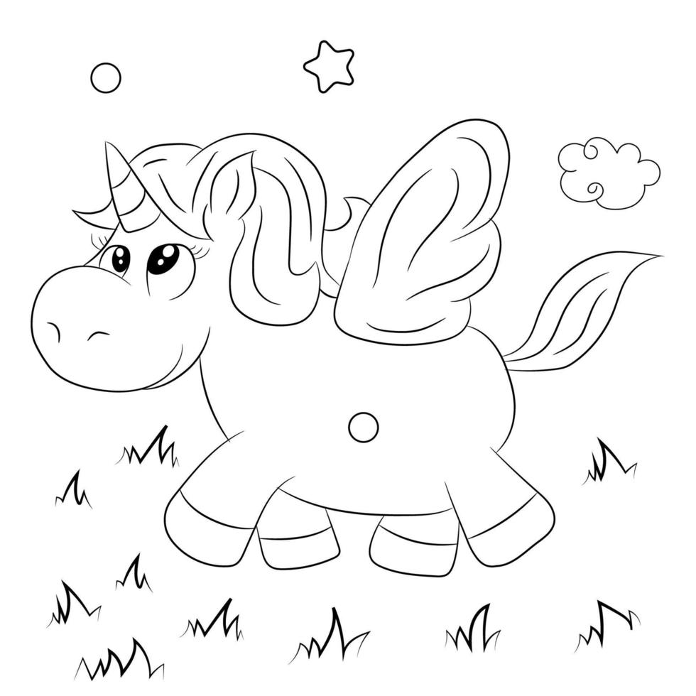 Children Coloring page design with cute unicorn vector