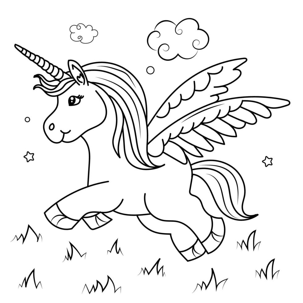 Children Coloring page design with cute unicorn vector