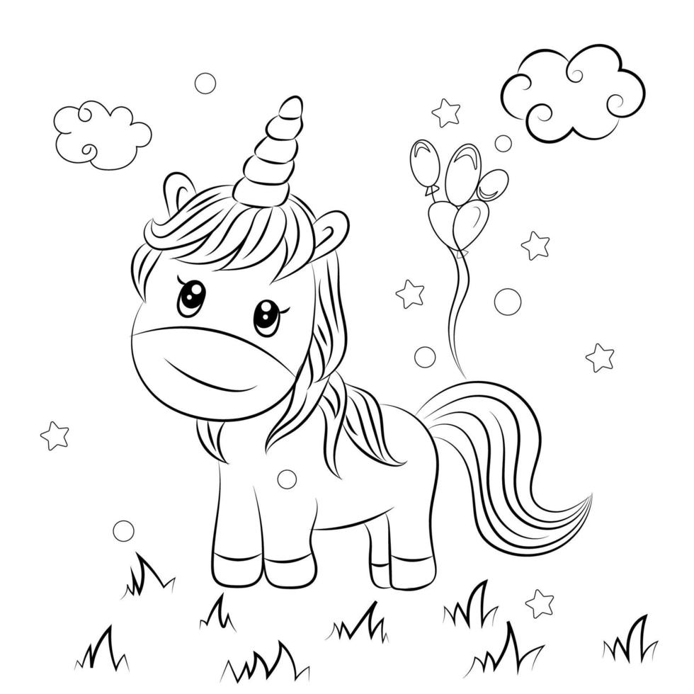 Children Coloring page design with cute unicorn vector