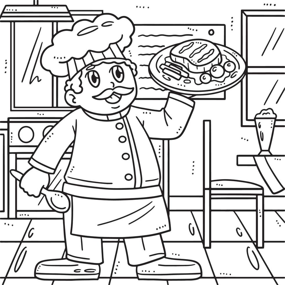 Labor Day Chef with Serving Plate Coloring Page vector