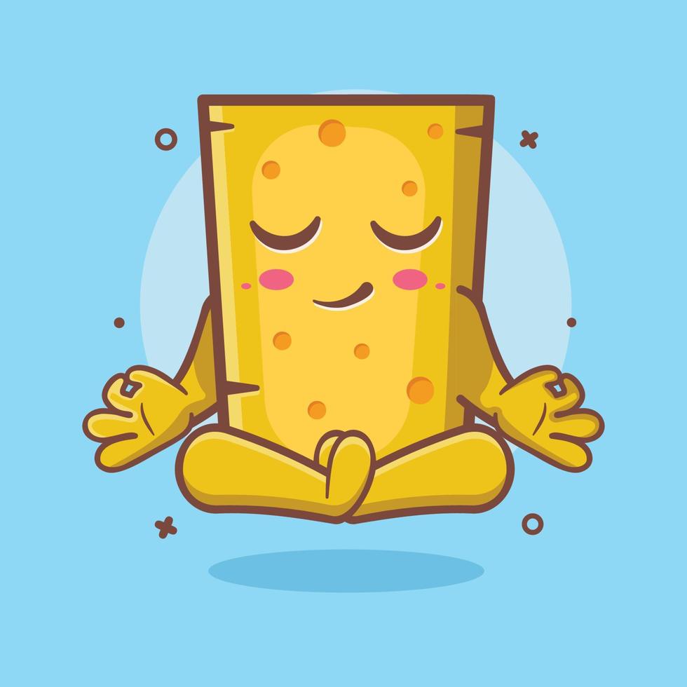 calm cheese character mascot with yoga meditation pose isolated cartoon in flat style design vector