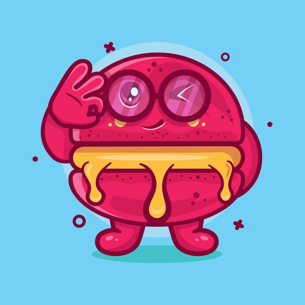 gracioso macaron panadería personaje mascota con Okay firmar mano aislado dibujos animados en plano estilo diseño vector