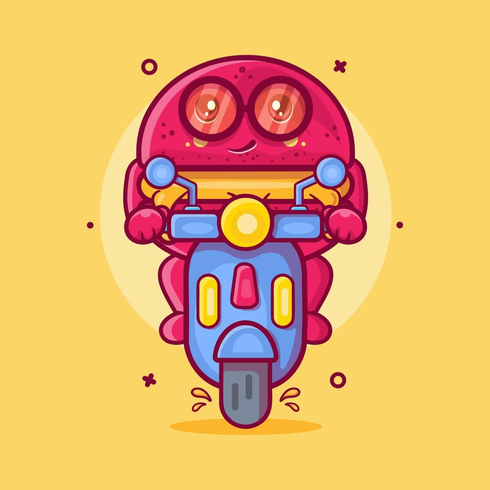 cool macaron bakery character mascot with riding scooter motorcycle isolated cartoon in flat style design vector