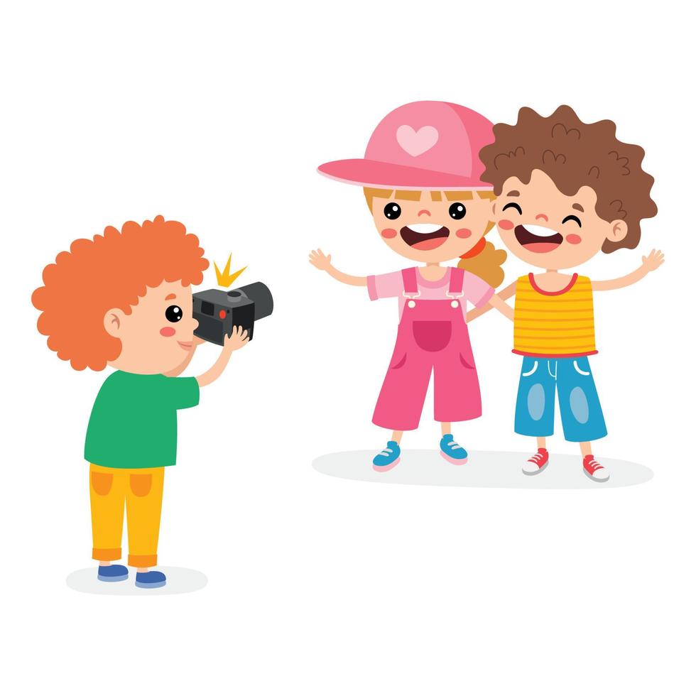Cartoon Kid Taking Friends Photo vector