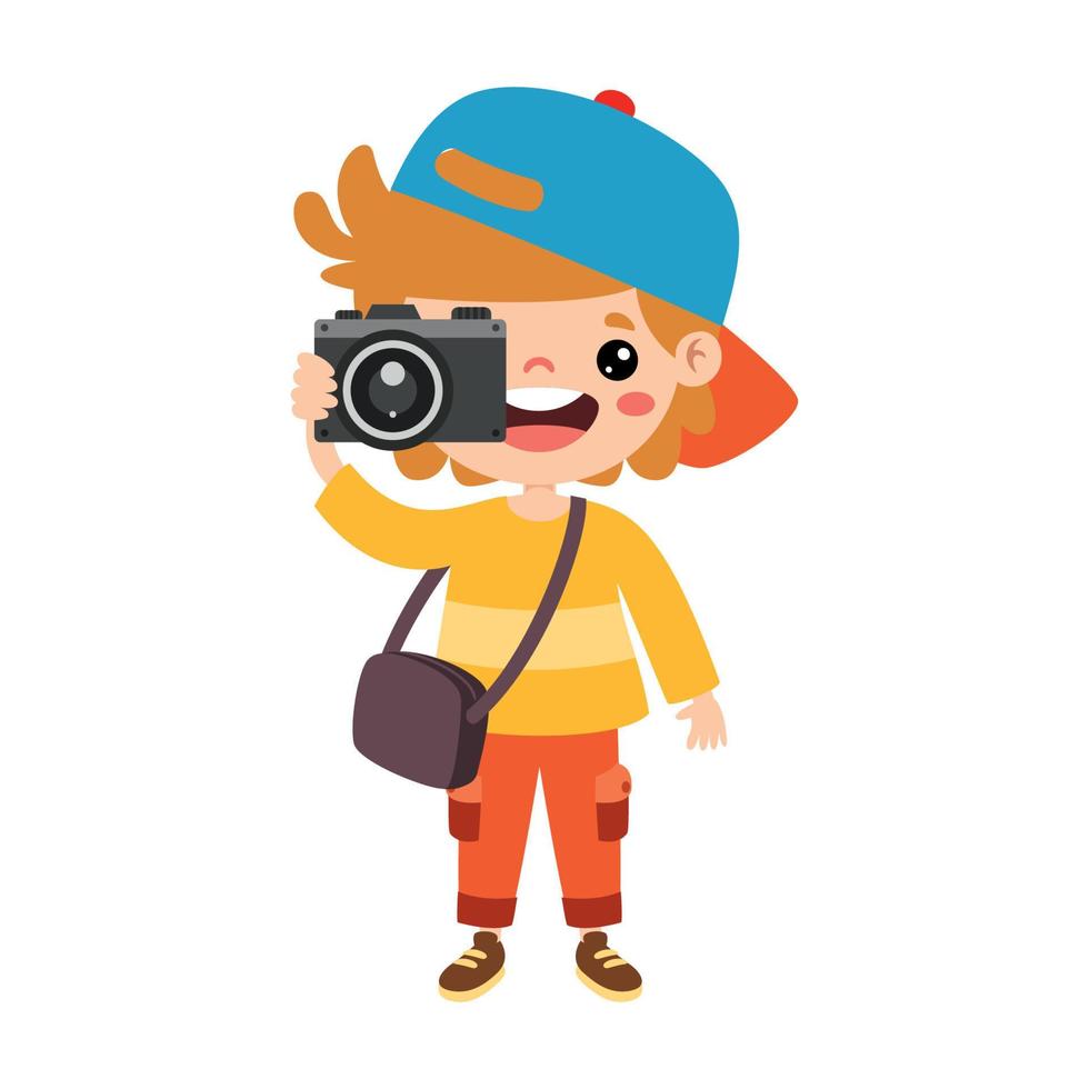 Little Cartoon Kid Taking Photo 23059226 Vector Art at Vecteezy