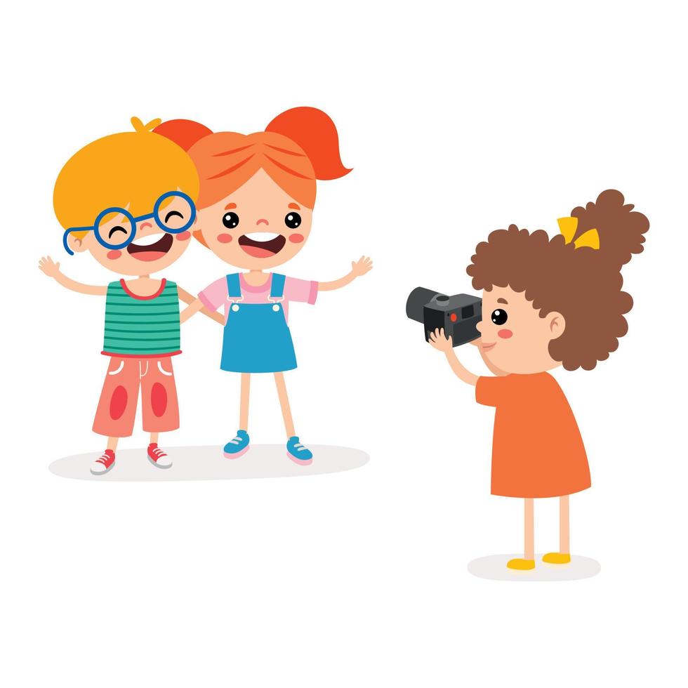 Cartoon Kid Taking Friends Photo vector