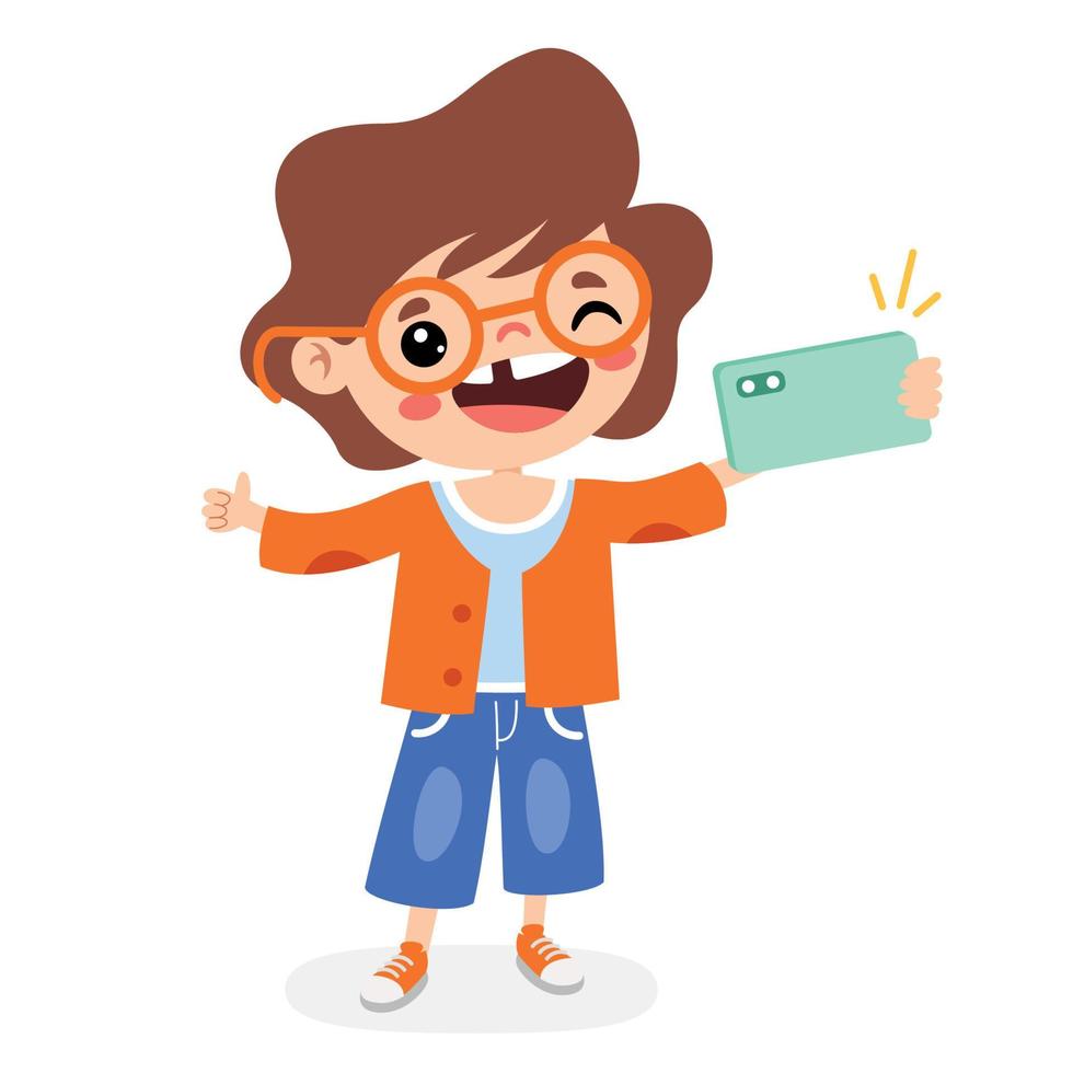Kid Making Selfie With Phone vector