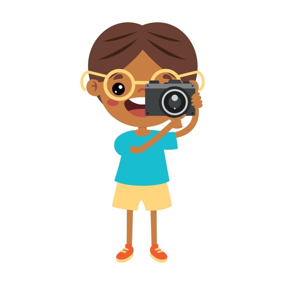 Little Cartoon Kid Taking Photo vector