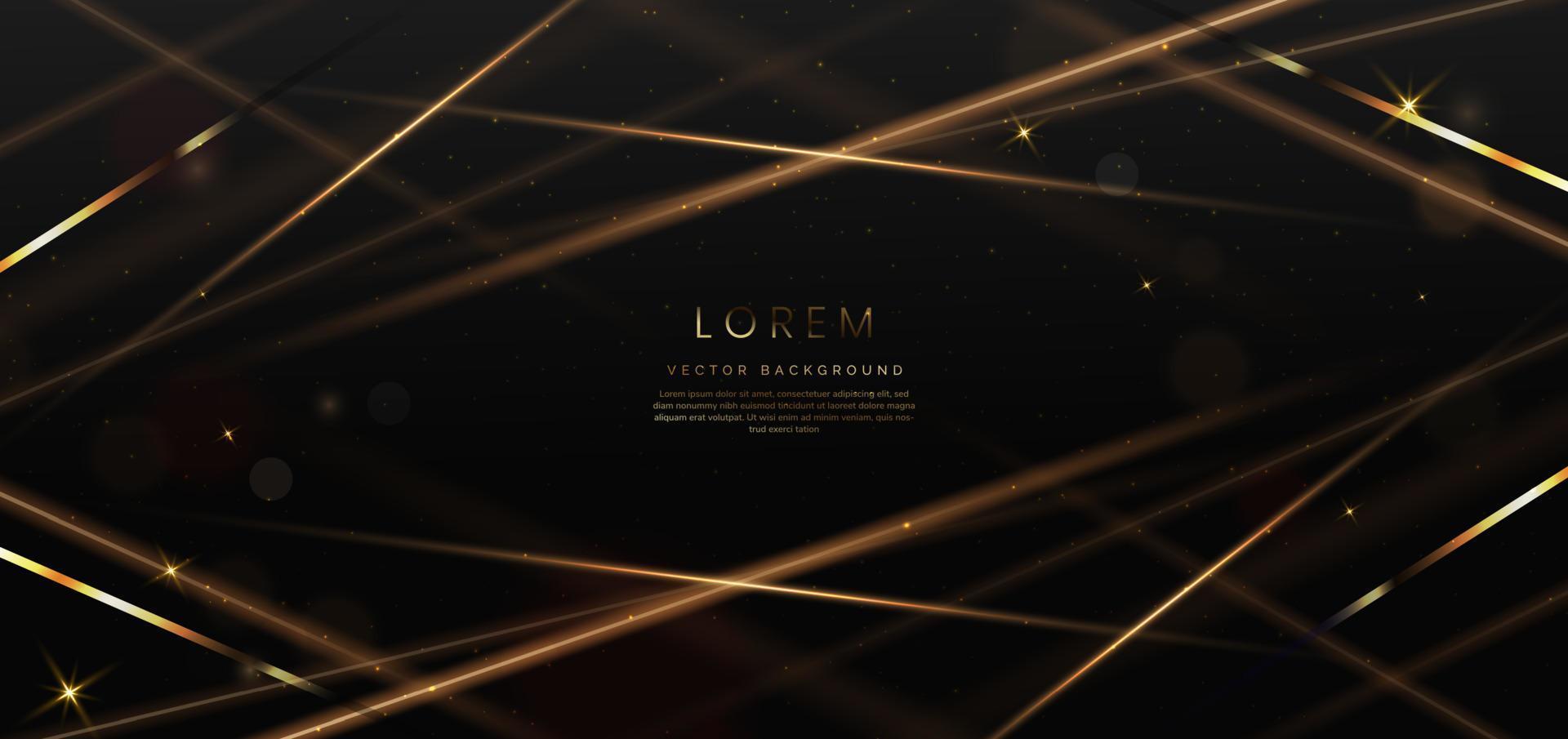 Abstract elegant gold glowing diagonal line with lighting effect sparkle on black background. Template premium award design. vector