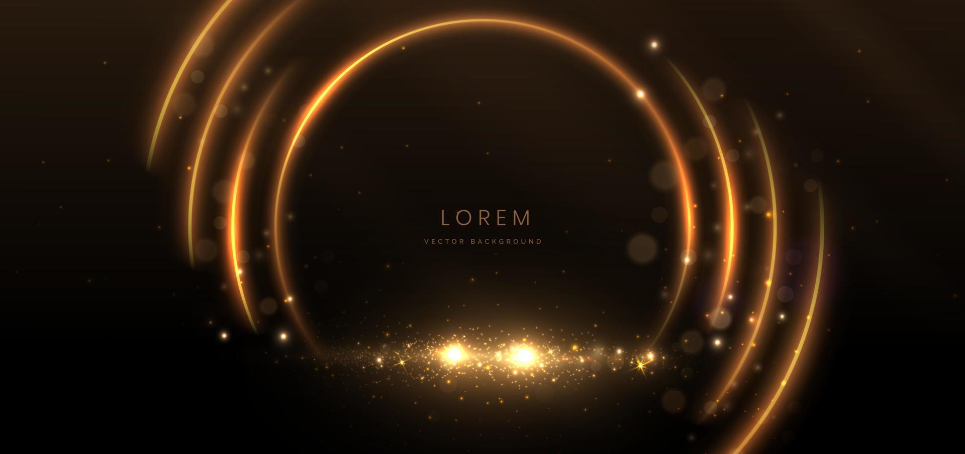 Abstract circle glowing gold lines on dark  background with lighting effect and sparkle with copy space for text. Luxury design style. vector