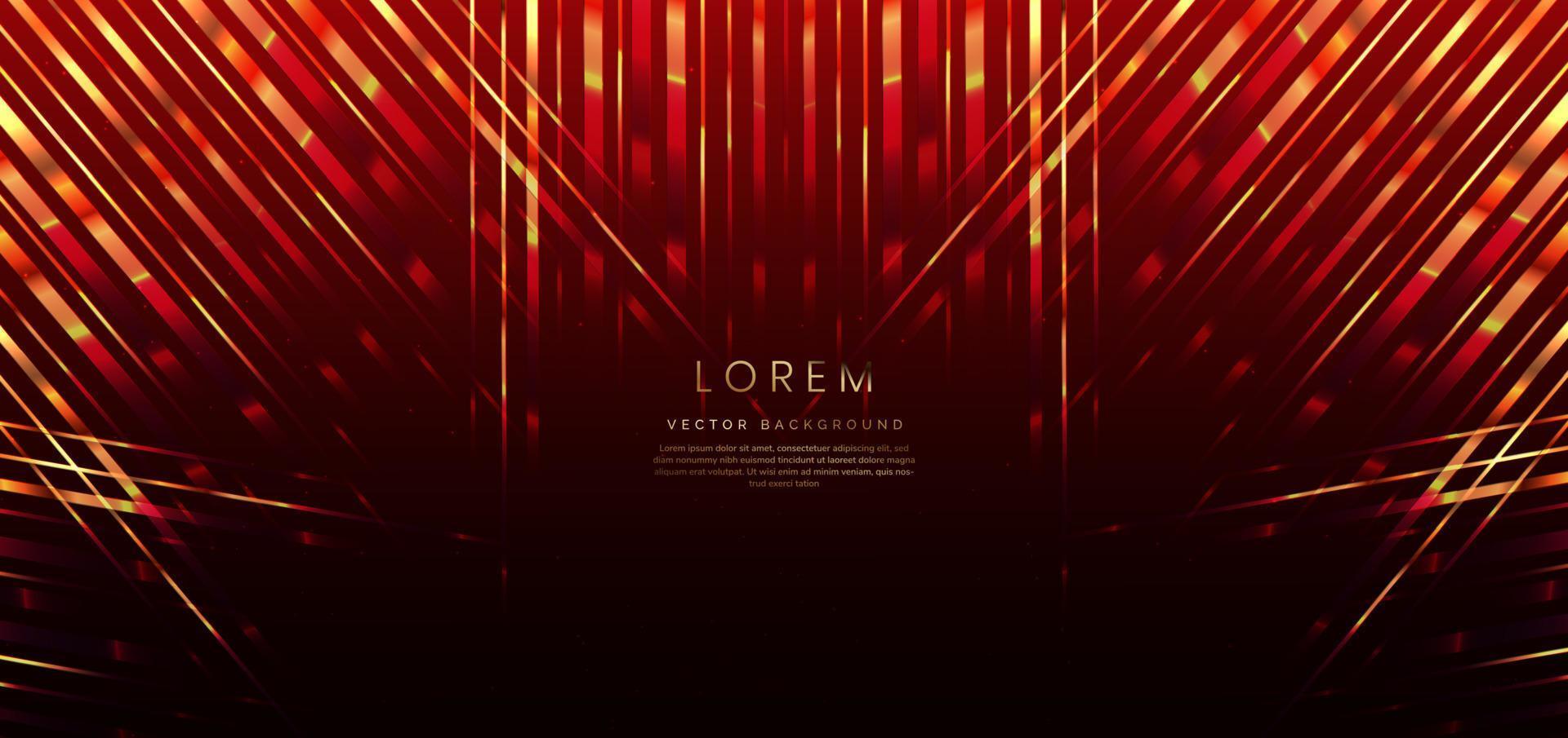 Abstract elegant dark red background with golden glowing effect and bokeh. Template premium award design. vector