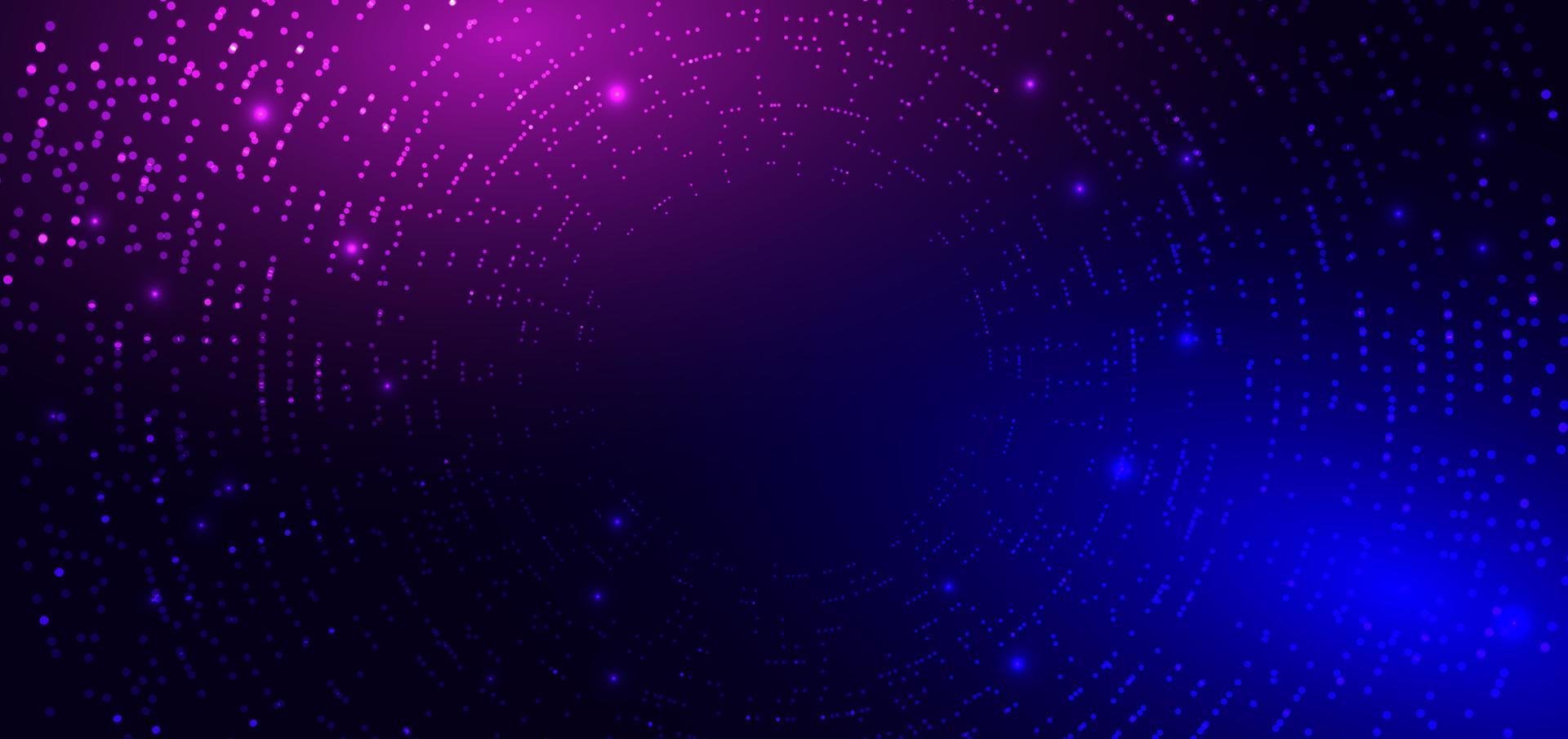 Abstract technology futuristic digital concept dot pattern with lighting glowing particles dot elements on dark blue and pink background. vector