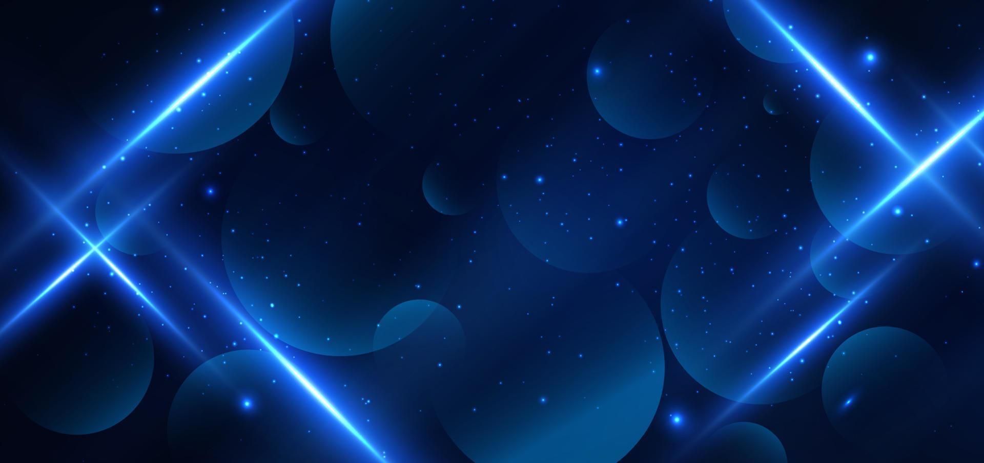 Abstract technology futuristic glowing circles blue with lighting and sparkle on dark blue background. vector