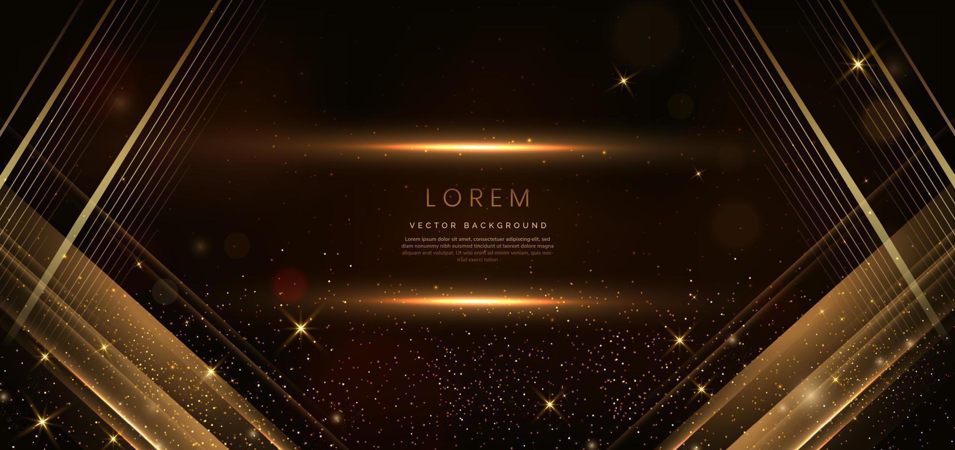 Elegant dark brown background with golden diagongl line and lighting effect sparkle. Luxury template award design. vector