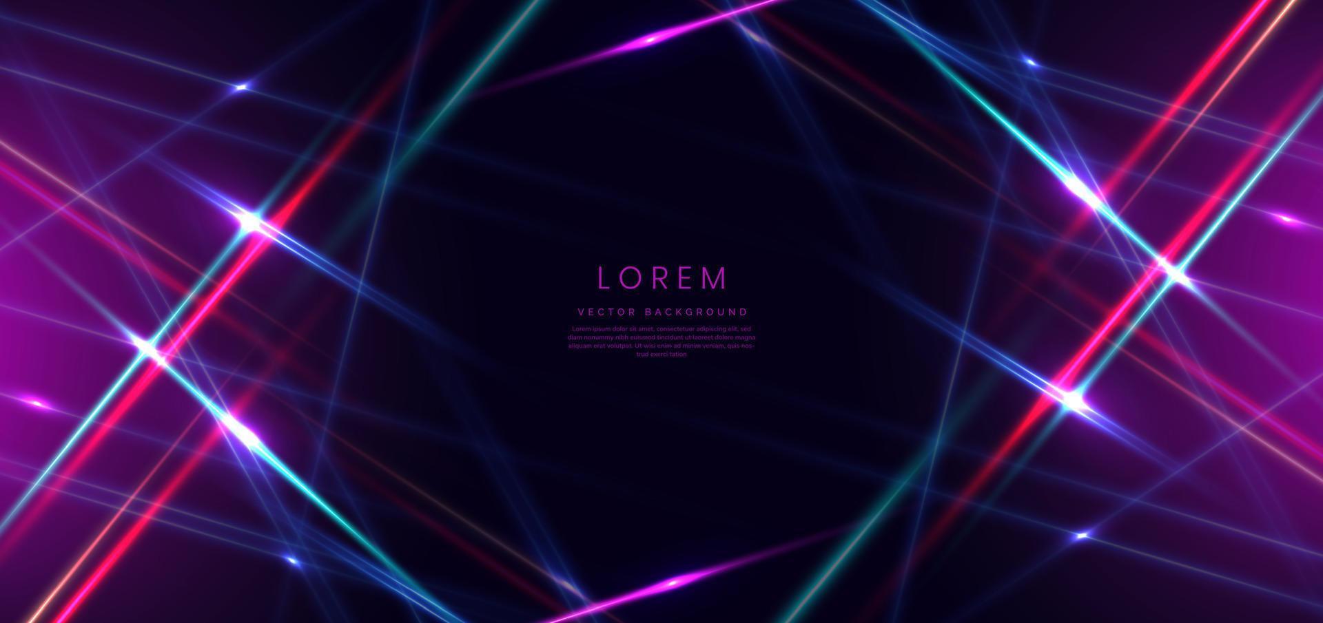 Abstract technology futuristic glowing neon blue and red light lines with speed motion movingon dark blue background. vector