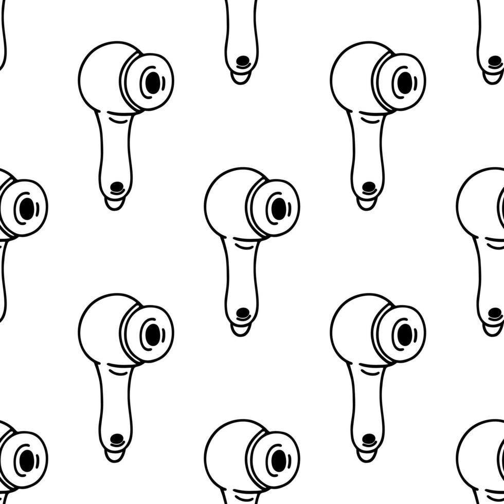 Wireless headphones seamless vector pattern. Modern gadget for listening to music, streaming, blogging. Portable handy device. Simple doodle, line art, outline. Background for wallpaper, packaging