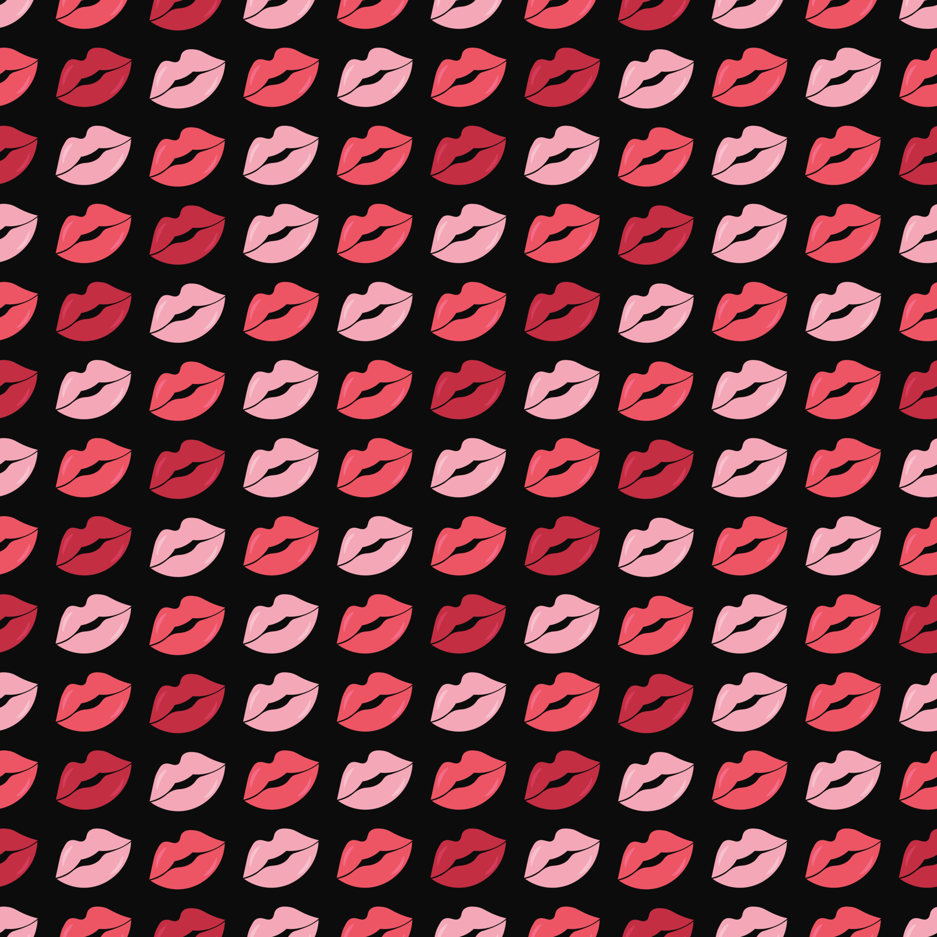 Seamless pattern with female lip prints on a dark background Lipstick