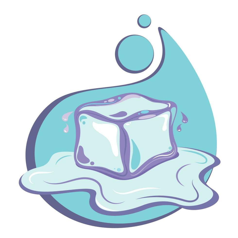 Isolated abstract melting ice cube in a puddle of water icon vector graphic