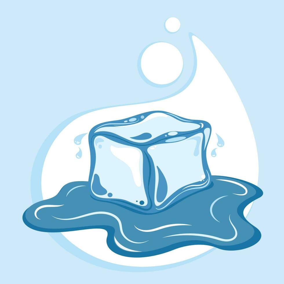 Isolated abstract melting ice cube in a puddle of water icon vector graphic