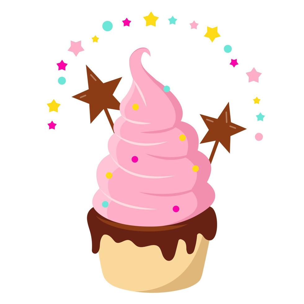 Sweet delicious cupcake with chocolate and buttercream vector